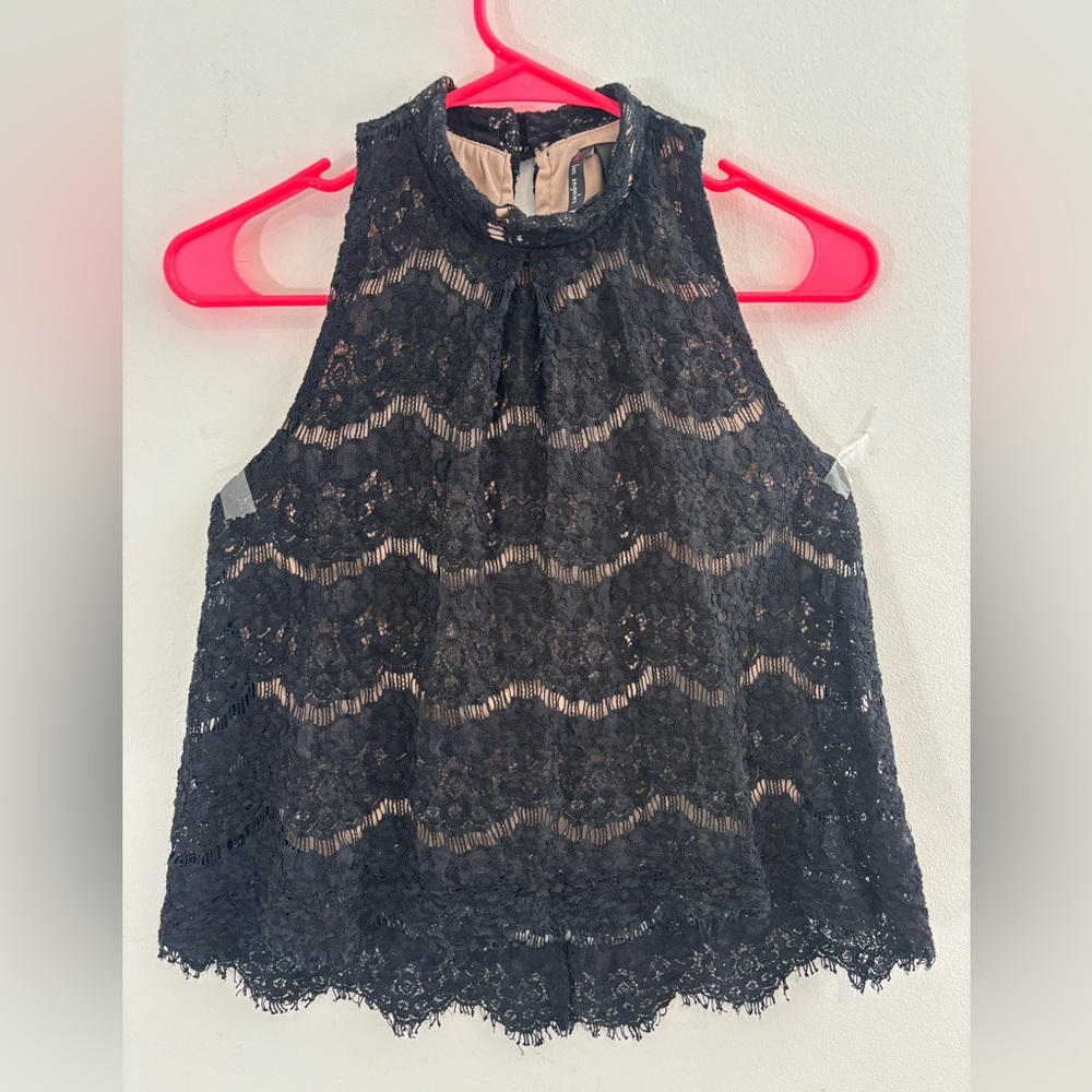 Fire los angeles Juniors Medium Black Lace Racerback Tank Top Nude Lining